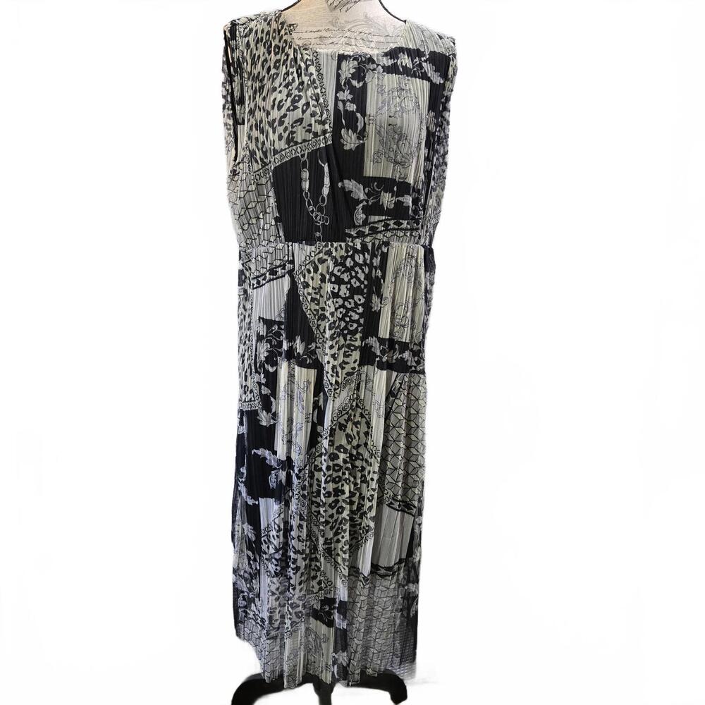 Lapis Women's Size L Black & White Multi Pattern Lined Midi Dress